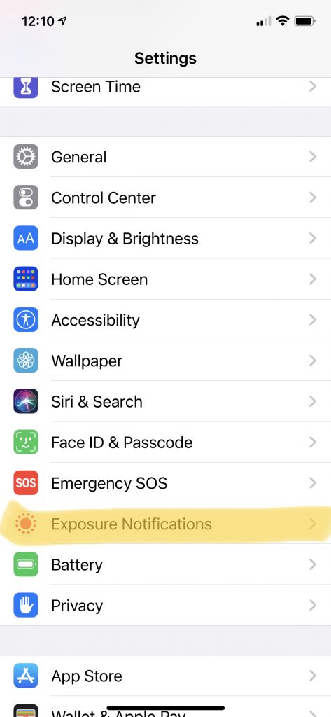 Enable "Exposure Notifications" in Settings